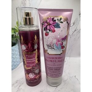 Bath & Body Works Strawberry Snowflakes Body Cream 8 OZ. & Body Mist Spray 8 OZ